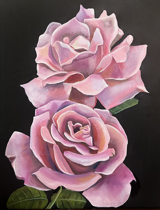 "Two Roses" Oil on Canvas, 11 X 14