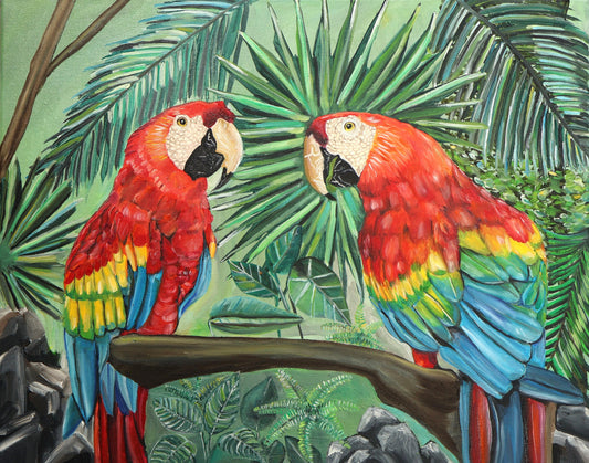 "Macaw Mischief" Oil on Canvas, 16 x 20