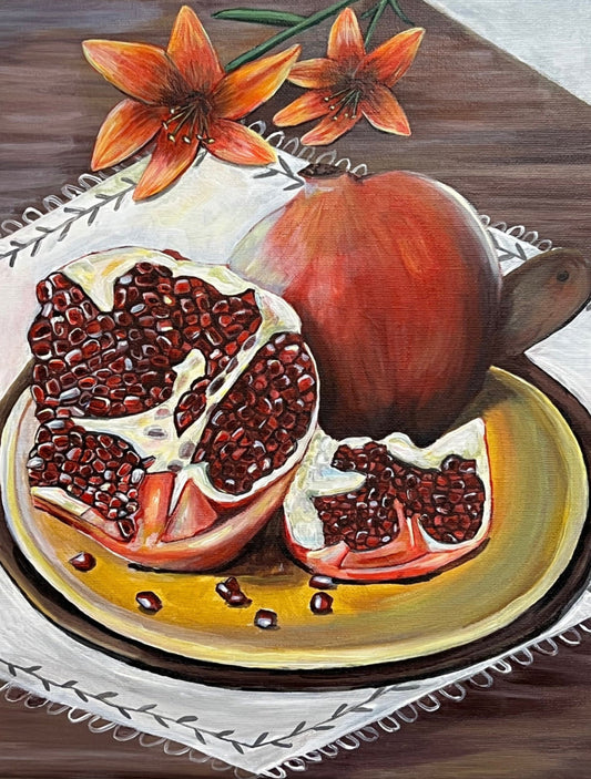 "Petals and Pomegranates" Acrylic 14 x 11