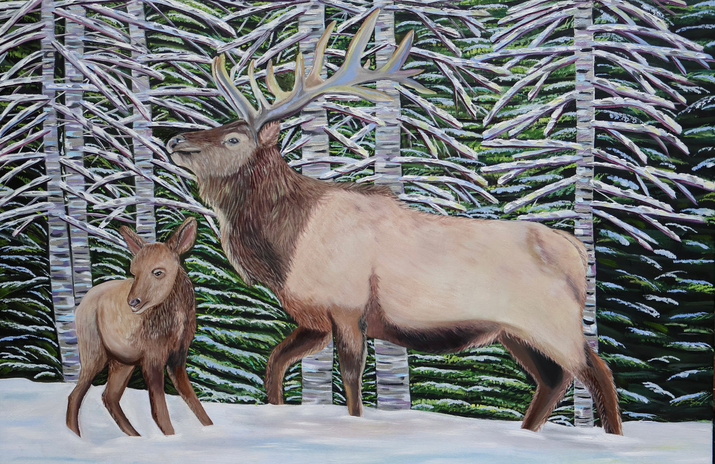 "Enchanted Elk Forest", Oil on Canvas, 36 x 24
