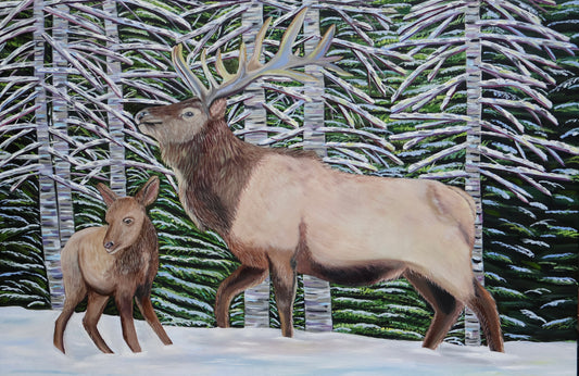 "Enchanted Elk Forest", Oil on Canvas, 36 x 24